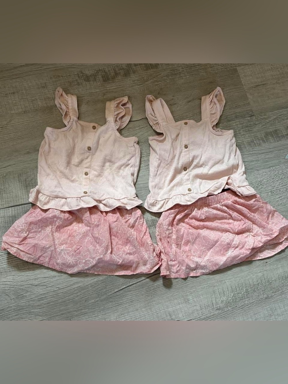 Girls Pink Floral Skirt and Ruffle Tank Set - Pink twin set